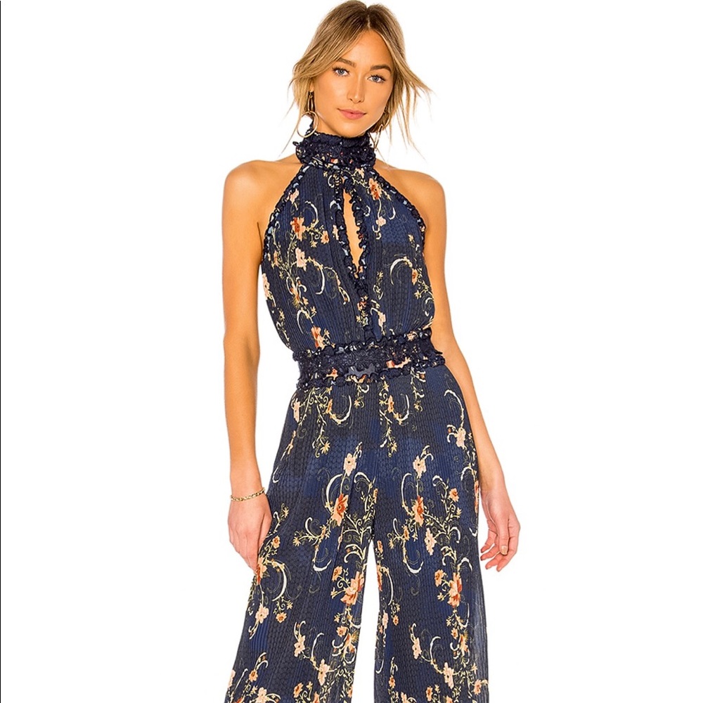 Adele Pleated Jumpsuit in Midnight Oriental, XS